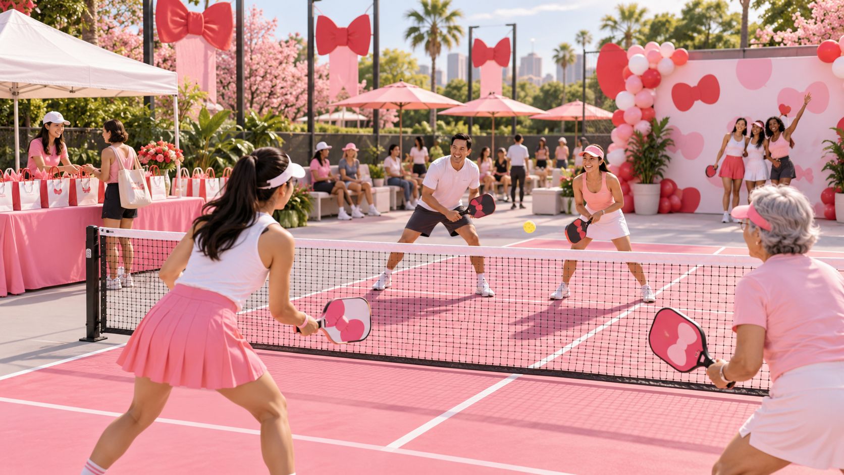 概念示意圖: pink pickleball fan party